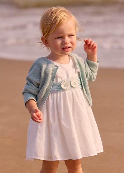 Vestido blanco lazo verde