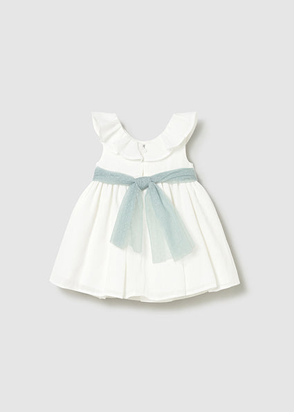 Vestido blanco lazo verde