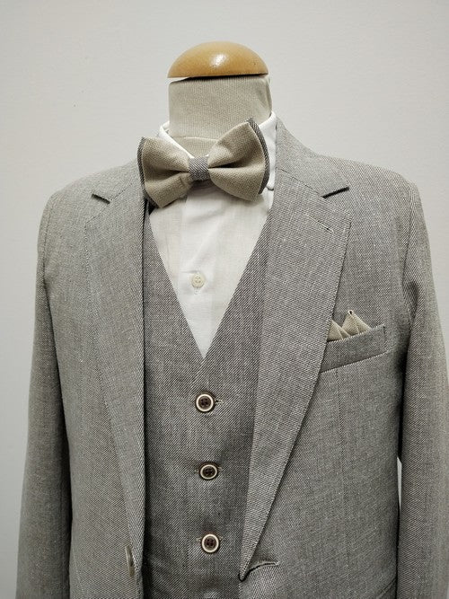 TRAJE LINO COMBINADO BEIGE Y GRIS