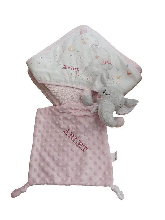 Toalla  con dou-dou rosa elefante