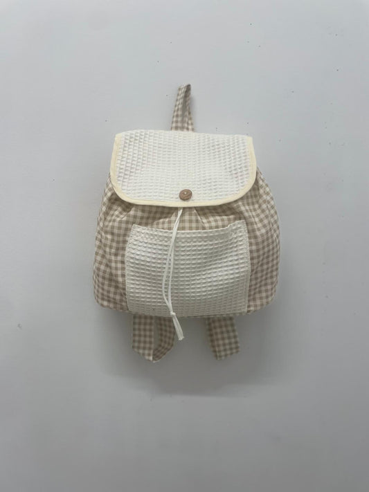 Mochila tela cuadro Vichy marrón gofre