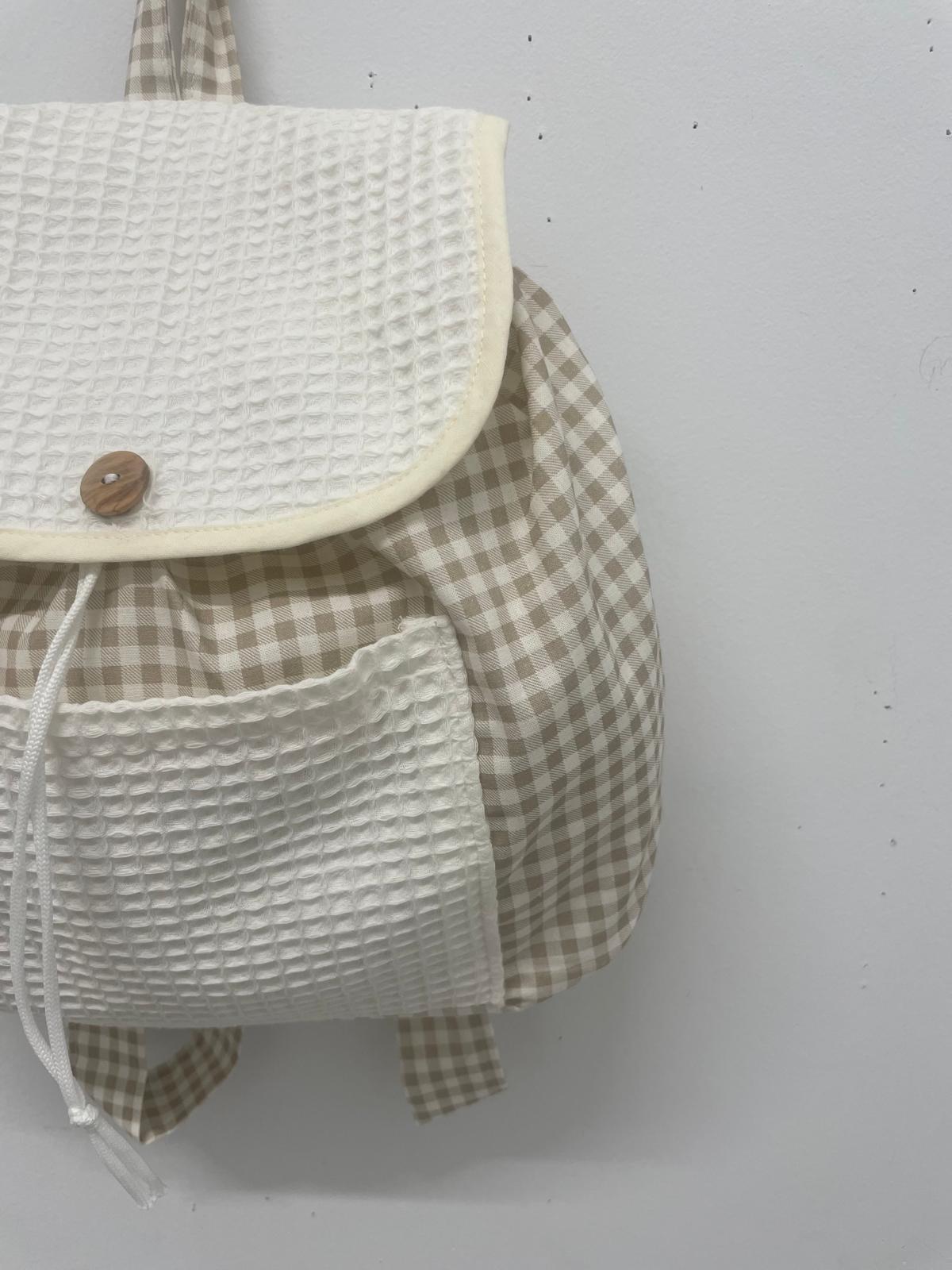 Mochila tela cuadro Vichy marrón gofre