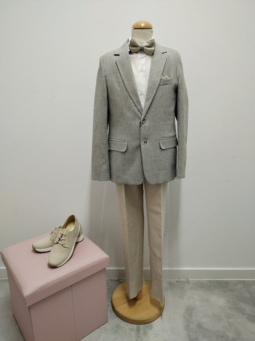 TRAJE LINO COMBINADO BEIGE Y GRIS